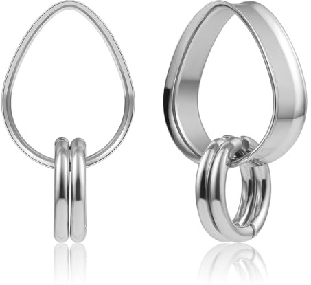 DOEARKO Öronflesh tunnel 1 par örontunnlar plugg med ringar rostfritt stål dubbel utsvängda öronplugg öronpiercing sträckta smycken för kvinnor och män 8 mm – 19 mm, 14MM, Rostfritt stål, Rostfritt
