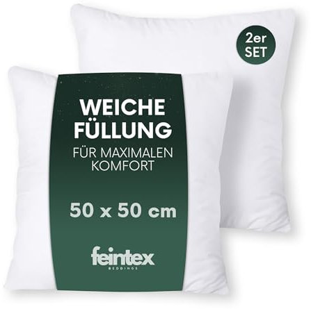 feintex Kopfkissen 2er Set (50x50 cm) - Hypoallergene, Waschbare Dekokissen, Sofakissen, Schlafkissen - Kissen für Bett und Sofa- Optimaler Schlafkomfort für zuhause