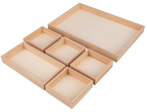 Rayher Holztablett, Set 6-teilig, 31,5 x 21,5, Höhe 3 cm, 1 größeres + 5 kleinere Tabletts, Holzschalen, FSC zertifiziert, natur, Aufbewahrungstabletts, Deko-Tabletts, 64653505