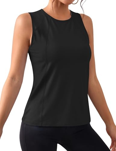 IECCP Damen Running Racerback Tank Tops Sommer Lose Ärmelloses Fitness Schnelltrocknend Sport Shirt locker Rundhals Gym Workout Laufshirt, Schwarz, S