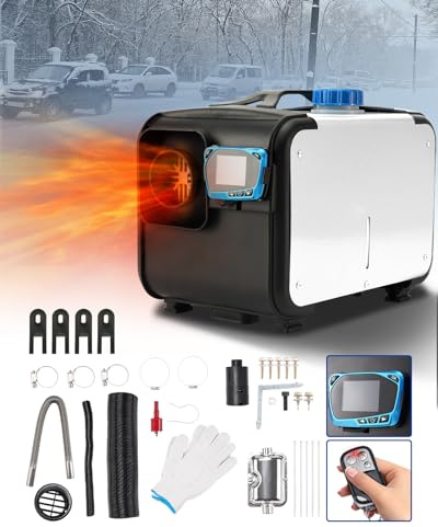 HALOYWB 5KW 12V Diesel Air Heater Portable Parking Heater Diesel Quiet Heating w/Silencer All-in-one Single Hole w/Remote Control LCD Display for Car RV Boat Camper Indoors White Toolbox Style 02