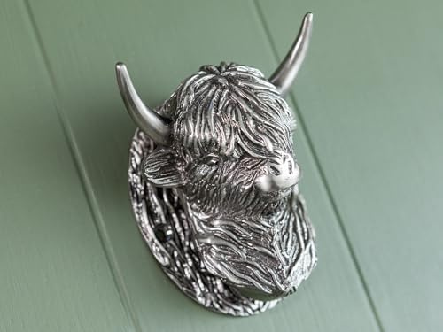Battente per porta d'ingresso Highland Cow | Finitura in peltro | Ottone massiccio lucido battente battente piastra | Composito | Mobili per porta d'ingresso Brass bee