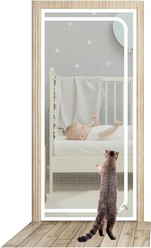 DTREEL Fliegengittertür for Haustiere Mit Reißverschluss, Katzensichere Fliegengittertür, Verdicktes Haustiertür-Netzgitter for Türen, Schlafzimmer, Terrasse, D-Modell, Durchgehender