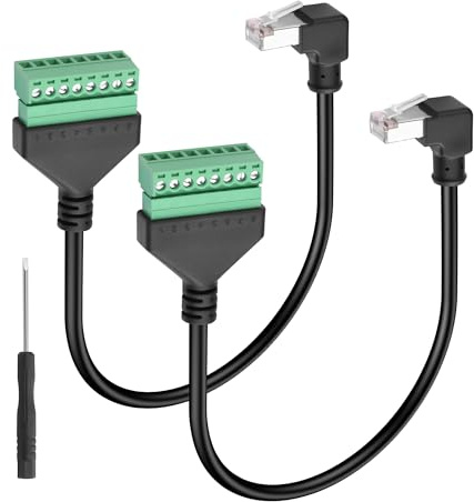 GINTOOYUN 2-Pcs Ethernet Schraube Terminal Verlängerungskabel Cat6e 90 Grad RJ45 Stecker zu 8-Pin abnehmbare Schraube Terminal Ethernet Kabel für Laptop,Router,Drucker etc(11.81 Zoll)(Unten beugen)