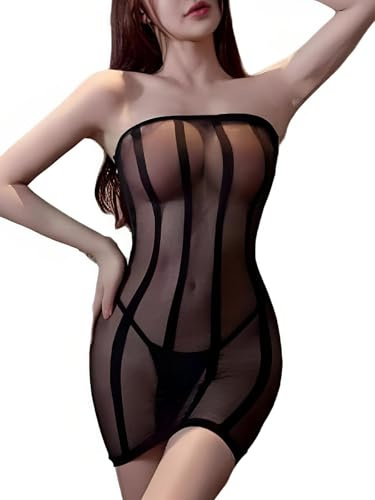 MIZSPISE Intimo Sexy Bodystocking Lingerie Donna Hot Elastico Calze Body Aperto Completino Catsuit 4 stili (vestito transparente, Taglia unica)