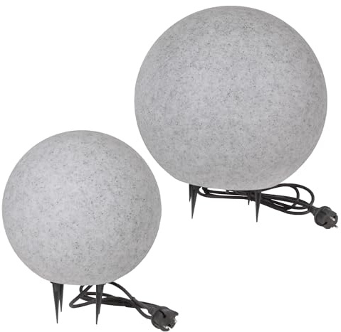 Kugelleuchte Gartenlampe Kugellampe Stein Granit-Optik 2er Set 30-40cm inkl. 1,5m Kabel/Stecker