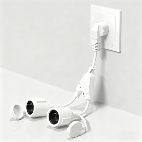 Luxvista Fiche Double pour Prise,Rallonge électrique 2 en 1,2 en 1 Adaptateur de Prise Distribution à 2 Voies IP44 Protection pour Intérieur et Extérieur,Maison,Voyages,16A/250V/4000W