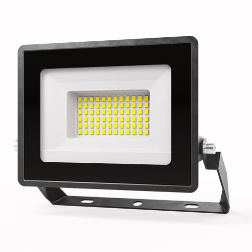 HOFTRONIC Stratos LED Strahler 30W – 2505 Lumen – 4000K Neutralweiß – IP65 wasserdicht – Außenstrahler für Einfahrt, Hof, große Terrasse & Werkstatt - Schwarz
