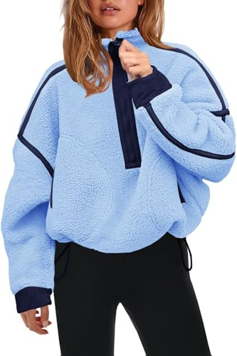 Panadila, Damen Fleece-Pullover mit halbem Reißverschluss, weich, warm und locker geschnitten, mit Taschen und kuscheligem Teddyfleece für hohen Tragekomfort