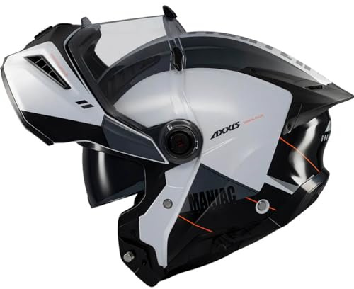AXXIS Ghostfighter SV Maniac Blanco Negro Brillo - Casco de Moto Modular Abatible Diseño Streetfighter con Visor Solar - Unisex Hombre y Mujer - Homologado P/J ECE 22.06