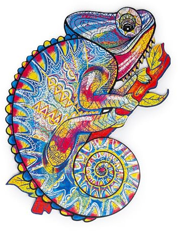 Recent Toys Wooden Jigsaw Puzzle Chameleon for Adults and Kids.195 Piece puzzle, large size 28 x 36cm with Unique Shaped pieces. Includes wooden storage gift box and stand.
