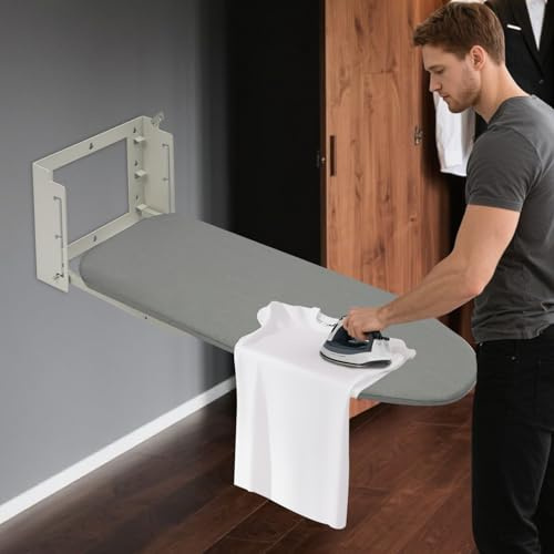 Klappbares Bügelbrett Wandmontage mit Abnehmbare Hitzebeständigem Bezug, 180° Drehung Höhenverstellbar Platzsparende Bügelbretter für Waschküche, Zuhause, kleine Räume (91x30cm)