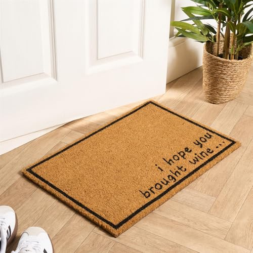 OHS Coir Door Mats Indoor & Outdoor Hope You Bought Wine Print, Stylish Durable Dirt Trapping Doormat Non-Slippery Heavy Duty Washable Door Mat, Brown - 40 x 60cm