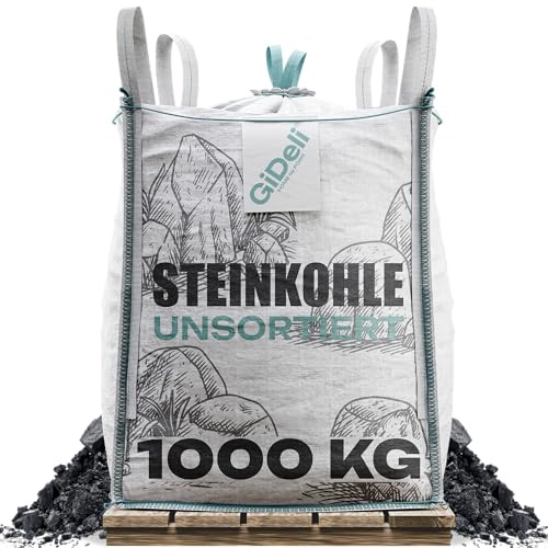 GiDeli Steinkohle 1000 kg - Heizkohle für Kessel und Betrieb, 5-50 mm | Tonne am Stück für Heizhaus, Werkstatt und Hof, dauerhaft hohe Glut, eine Anlieferung je Heizperiode, Füllöfen und Heizräume