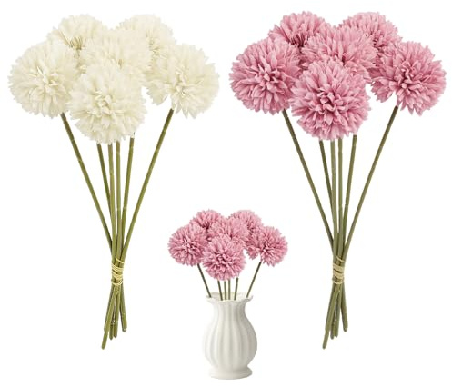 NINGYER 12 Stück Künstliche Hortensienblüten, 29 cm, Weiß, Dunkelrosa | Hortensien Kunstblumen Klein für Zuhause, Büro, Hochzeit, Party Dekoration
