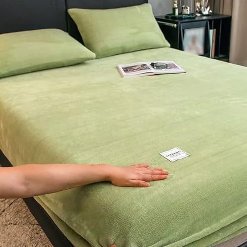 Sábanas De Franela, Juego Felpa Suave 3 Piezas, Cama con Bolsillo Profundo, Sábana Bajera Ajustable Y 2 Fundas Almohada(Green,150 * 200cm)