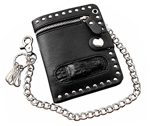 TLMDXTEU Portafogli da Uomo con Catene Portafoglio da uomo con catena in pelle bifold Biker punk gotico Stub borsa