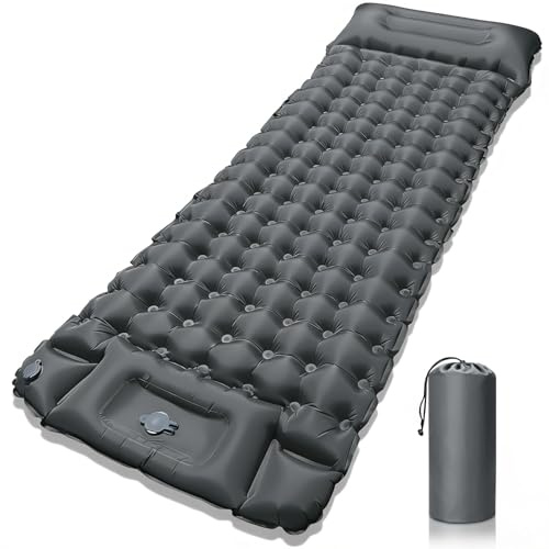 PQETBV Materassino Campeggio Autogonfiante, Ultraleggero Materasso Gonfiabile Campeggio con Cuscino, Portatile Materassino Autogonfiabile per Escursionismo, Trekking, Tenda(Grigio)