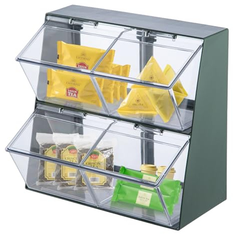 EVERGOODS Tea Bag Holder Tea Box Organizer with Lid – 4 Compartment Coffee Station Organizer for Tea and Coffee, Storage Box for Kitchen Countertops, Cabinets & Pantry