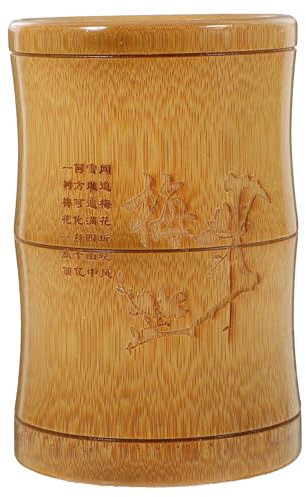 STAHAD Pot à Crayons en Bambou et Bois, Rond, Diamètre 8–10 Cm, Hauteur 13 Cm, Porte-stylo pour Bureau de Style Chinois, Organiseur Multifonction pour Stylos, Pinceaux et Style Aléatoire