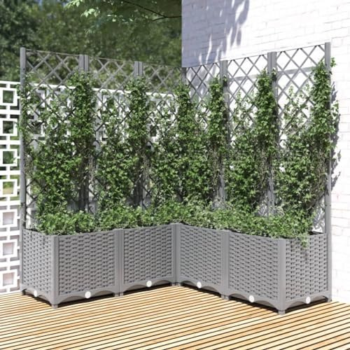 Nqyjm Jardinière avec treillis en polypropylène Gris clair 120 x 120 x 136 cm Pot de fleurs avec support pour plantes grimpantes