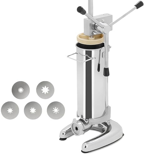 Lunauemaya Gewerbliche manuelle Churros-Maschine, Spanische Churrera mit 5 Aufsatzdüsen - Ideal für Restaurants, Bäckereien und Food Trucks - ideal für Klassische Churros und geformte Teiggebäcke 3L