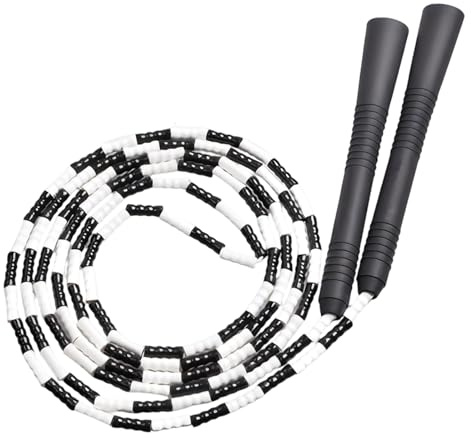 Beaded Jump Rope, Springseil Erwachsene Fitness für Training und Kondition, Mit Weichen Perlen für Geschwindigkeitskontrolle, 2,8 Meter Länge mit Schwarzen Griffen, Ideal für Cardio und Koordinationsü