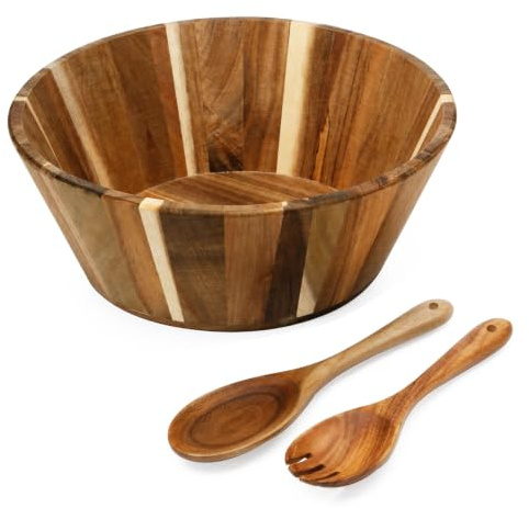 Bofanze Ensaladera de Madera Grande Bol de Madera de Acacia Ensaladera