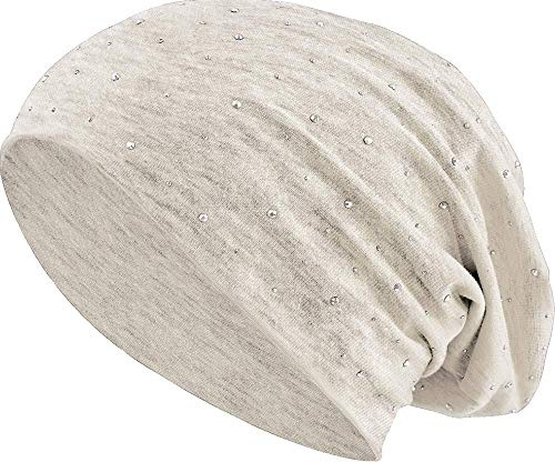 Jersey Cotone Elastico Lungo Slouch Beanie Unisex Uomo Signore con Strass Stelle Beanie Heather in 35 Colori Diversi (7) (Heather Beige)