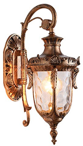 LONEDRUID Outdoor Wall Light Fixtures Bronze 16.93”H Exterior Wall Lantern Waterproof Sconce Porch Lights Wall Mount with Hammered Glass Shade for House