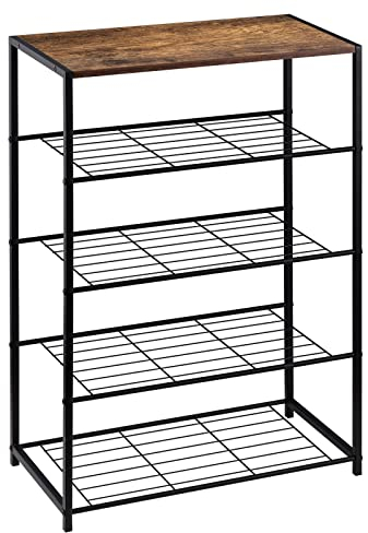 WOLTU Schuhbank Schuhregal mit Sitzfläche Badregal Schuhablage Schuhkommode Schuhständer Organizier mit 4 Ablagen für ca. 12 Paar Schuhe, Holz Metall