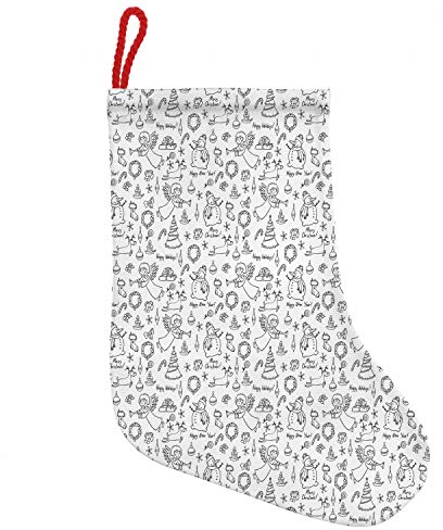ABAKUHAUS Engel Hängende Nikolausstiefel Weihnachtssocken, Doodle Weihnachten Rudolph, Weihnachtsstrumpf zum Aufhängen, 25x35cm, Weiß grau