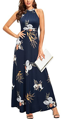 STYLEWORD Abito Lungo da Donna con Stampa Floreale Senza Maniche con Spalle Scoperte Elegante Abito Lungo con Scollo all'Americana（Floreale11，L）