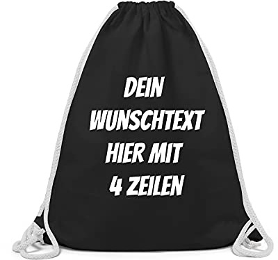 GERLINOVA Schöner Turnbeutel mit Wunschtext, Sporttasche, Rucksack zum Selbst bedrucken in verschiedenen Farben 100% Baumwolle