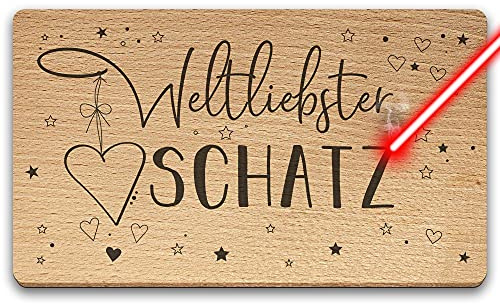 Frühstücksbrett mit Gravur - Weltliebster Schatz - Geschenkidee für den besten Schatz - Holzbrett Buche mit Lasergravur