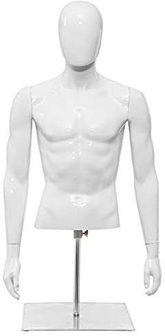 Schneiderpuppe Männliche / weibliche Schaufensterpuppe Torso Head Drehen Kleidformular Display Anpassen der Höhe weißen halben Körper mit Waffenbasis, hellweiß für Fensteranzeige Schaufensterpuppe