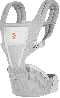 Ergobaby Alta Hip Seat Babytrage mit Babyhüftsitz für Babys und Kleinkinder ab 4 Monaten (5,5 kg - 20,4 kg), Hüftsitz Trage Hüfttrage mit SoftFlex Mesh, Pearl Grey