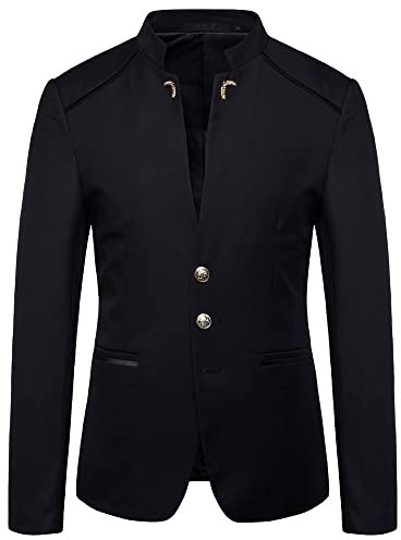 Veste De Costume Homme Automne Hiver Col Montant Blazer Couleur Unie Moderne Slim Fit Manteau A-Black1 4XL