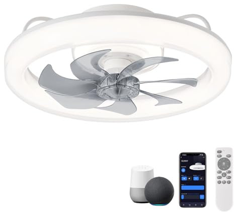 CHANFOK 20'' Ceiling Fans with Lights, Low Profile Ceiling Fan with Dimmable Lights and 6 Speeds, Smart Ceiling Fans with Remote and App Control, Compatible with Alexa & Google Home (White)