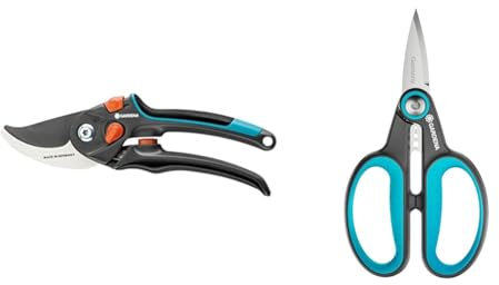 Gardena Gartenschere stufenlose Grifföffnung (8905-20), Mehrfarbig, Schneid-Ø: 24mm (S-XL) & HerbCut: Kräuterschere aus rostfreiem Edelstahl zum Schneiden von holzigen Kräutern, 52 mm Klinge