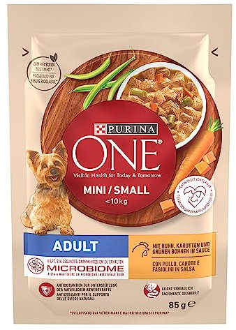 PURINA ONE Mini/Small Adult Hundefutter nass für kleine Hunde, reich an Huhn & Gemüse, 26er Pack (26 x 85g)