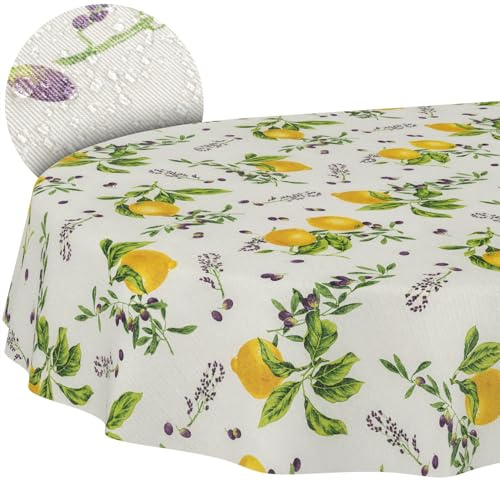 ANRO Tischdecke abwaschbar Zitronen oval 180x140 cm Gartentischdecke | Tischwäsche aus beschichtetem Stoff – schmutz- & wasserabweisend, pflegeleicht – waschbar bei 30 °C