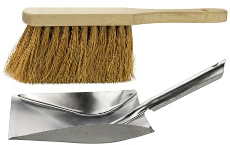 Handfeger Kokos 28 cm und Metall Kehrschaufel Kehrblech Set Kehrgarnitur Kehrset
