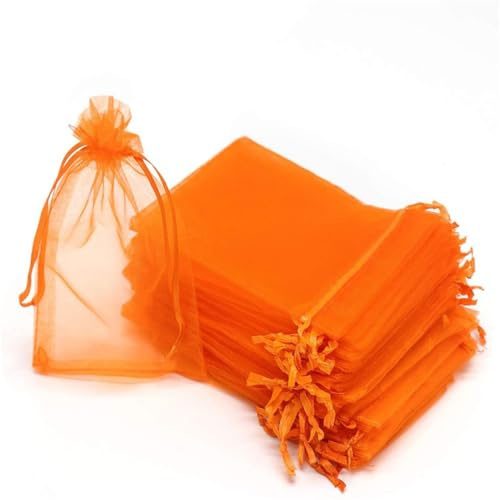 LTLSZRN 100 Stuck Organzasäckchen 9x12 cm, Geschenkbeutel Organzabeutel, Schmuckbeutel, Organza Säckchen mit Kordelzug, Säckchen Geschenk Schmuck Hochzeit Bonbonsbeutel für Hochzeiten Partys(Orange)