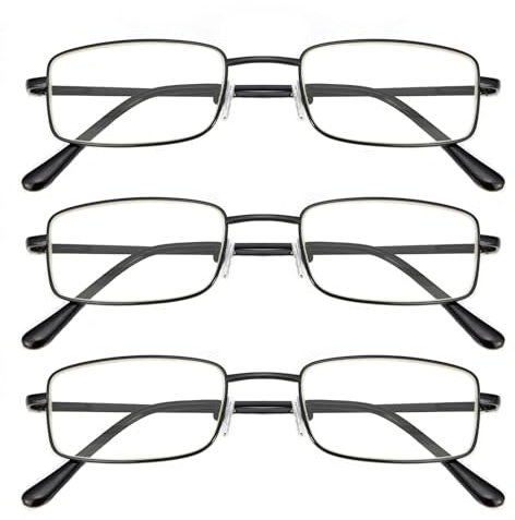 OKH Pack 3 Bloqueo de Luz Azul Rectangle Gafas de Lectura de Metal Para Hombres Anti Fatiga Visual/Head Dolor Spring Bisagra de Lectura Reader Negro +4.0