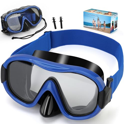 Tauchmaske, professionelle Anti-Beschlag-Schnorchelbrille, auslaufsichere Schwimmmaske mit weichem, verstellbarem Riemen und Netztasche, Ohrstöpsel