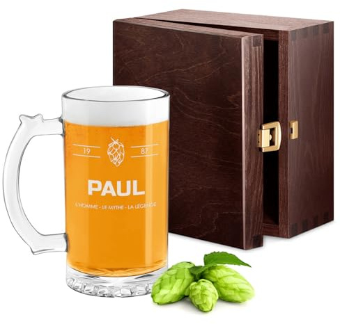 Maverton Boccale birra personalizzato, Bicchiere da birra regalo uomo | Compleanno 400 ml, Boccale con manico per regali uomo, Altezza 15 cm vetro di alta qualità, Idea regalo personalizzato