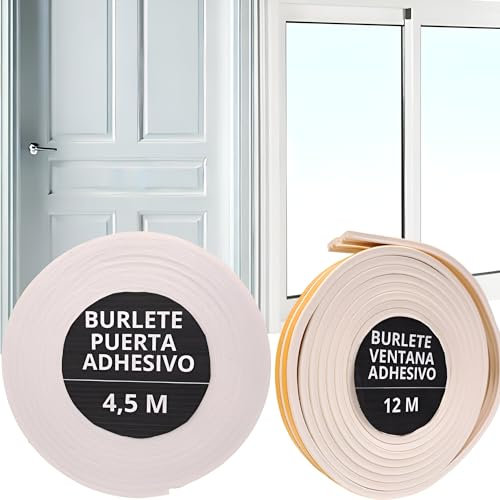 16,5M Burlete Ventana y Burlete Puertas Blanco - Aislante Termico para Ventanas Adhesivo Goma Ventana Corredera Aluminio, Madera y PVC - Burlete Puerta Exterior para Aislar Frio e Insonorizar Viento