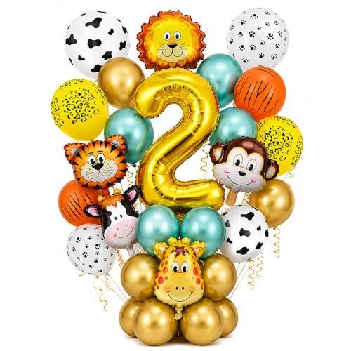 Gleemix Dschungel Luftballons 2. Geburtstag Set, Tier Folienballons, Ballon 2 Geburtstag, Safari Deko, Geburtstagsdeko 2 Jahre Junge für Mädchen Junge Babyparty Wild Party