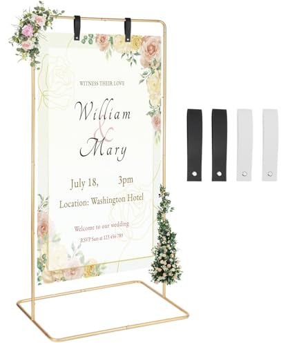 Support pour panneau de bienvenue de mariage, support réglable en cuir doré pour célébrations et événements